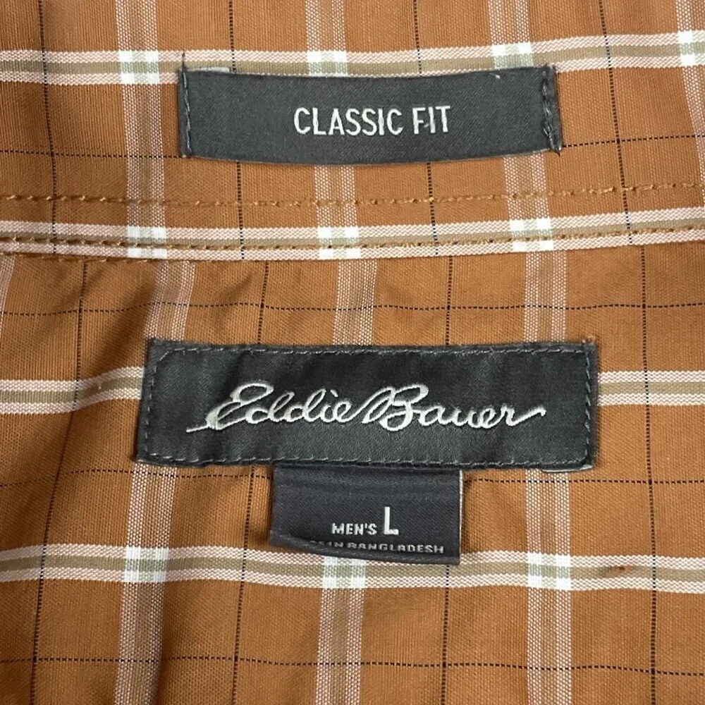 Eddie Bauer Button Up Shirt Men’s L Short Sleeve Check Cotton Blend Lightweight